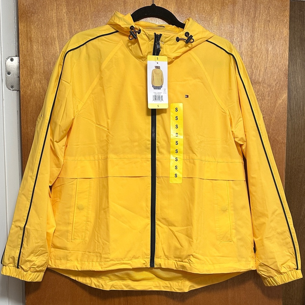 Tommy Hilfiger Bright Yellow Hooded Windbreaker with Black Trim
